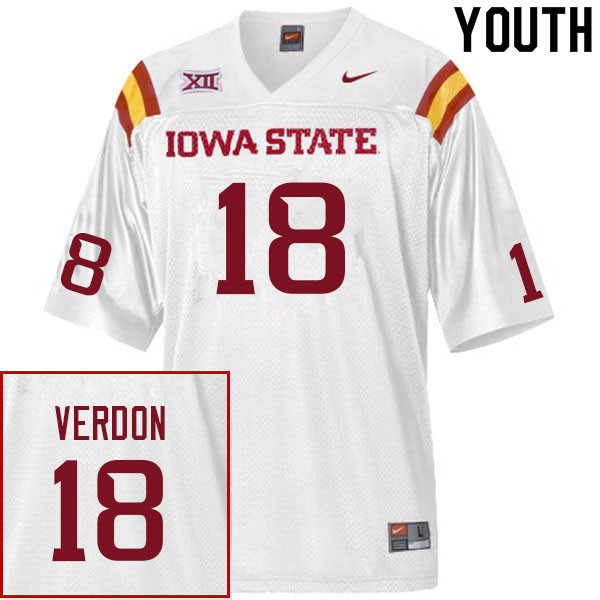 Youth #18 Malik Verdon Iowa State Cyclones College Football Jerseys Sale-White - Click Image to Close